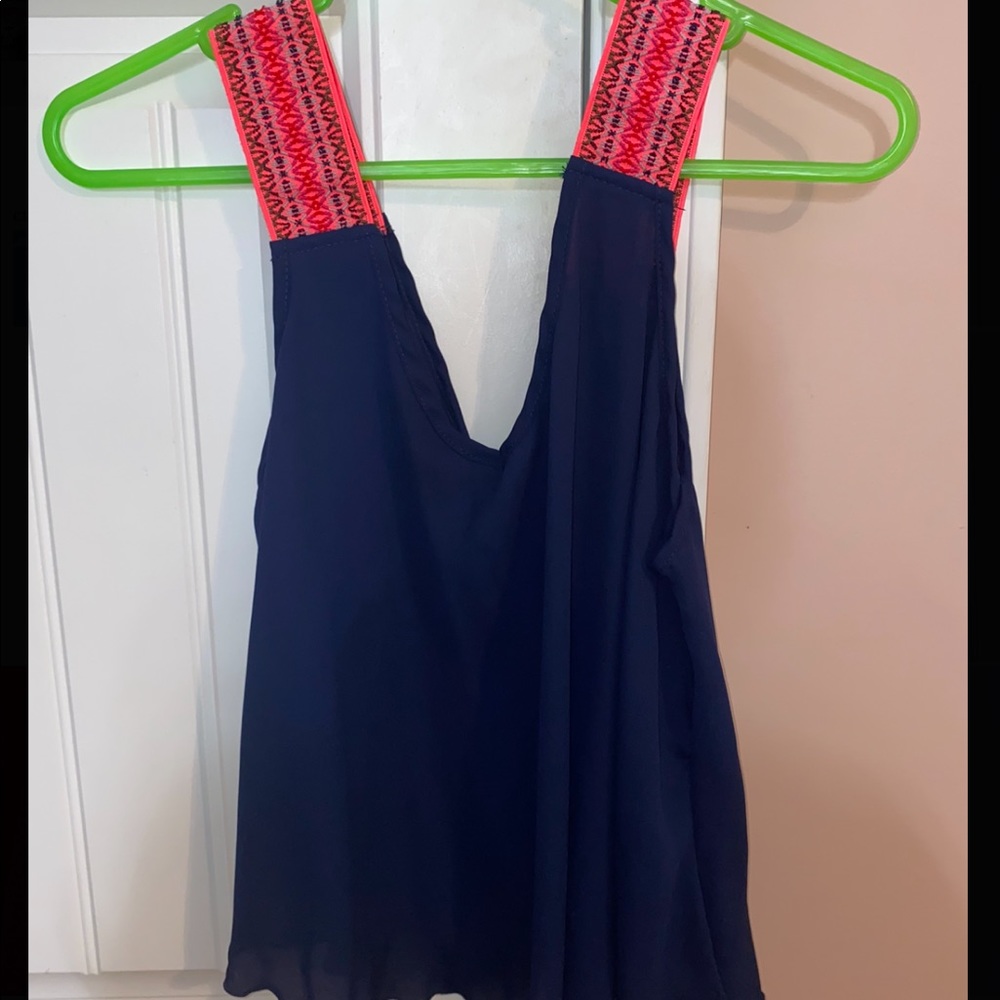 Navy blue with hot pink printed straps tank
